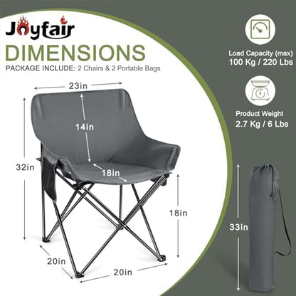 Joyfair Camping Lawn Chair for Adult, Outside Beach Chairs (2 Pack, Grey)
