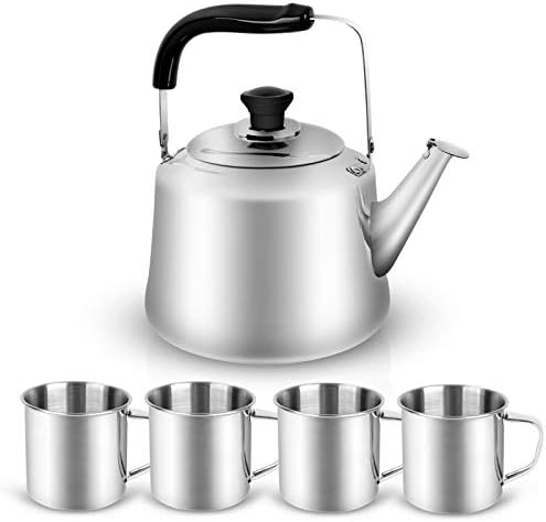 Odoland 3.8Qt Stainless Steel Camping Tea Kettle Set with 4 Cups