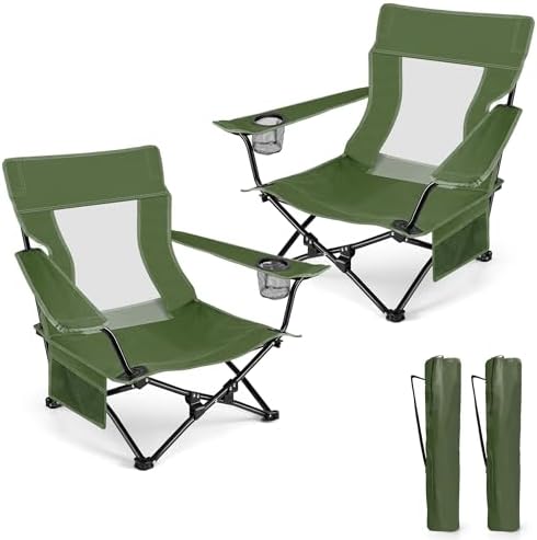 HaSteeL Low Beach Chairs, 2Pcs Folding Camping Lawn Chairs - Green