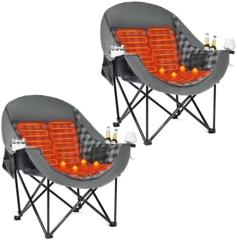 Heated Oversized Camping Chair 2 Pack - Heavy Duty Padded Outdoor Chairs
