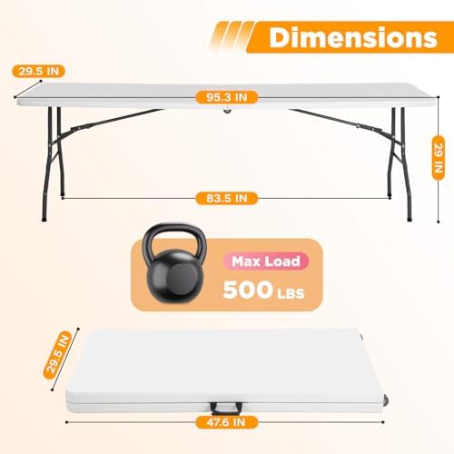 FDW | 8FT Folding Table | White | Portable Plastic Table