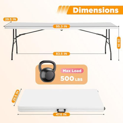 FDW | 8FT Folding Table | White | Portable Plastic Table