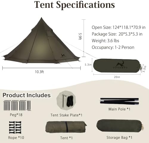 MC TOMOUNT 3.6lb Ultralight Hot Tent, Tipi Backpacking Tent for Camping