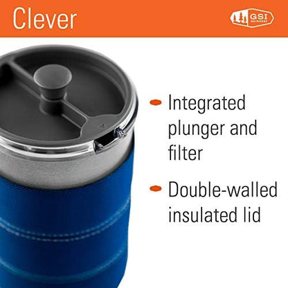 GSI Outdoors, 30 Fl Oz JavaPress, French Press Coffee Maker for Camping and Travel, Blue