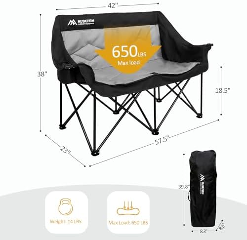 Oversized Double Camping Chairs for Adults, 2 Person Camping Chair, Black