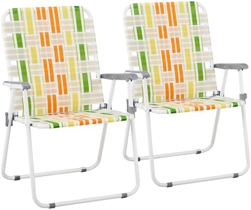 Folding Patio Lawn Webbed Chair Set of 2 - Classic Outdoor Portable Camping Chairs Stable Metal for Camping, Garden, Pool, Beach, Backyard and BBQ Rainbow