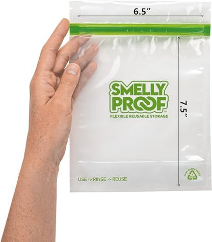 Smelly Proof 25 x Expandable Stand & Fill REUSABLE Storage Bags for Food Designed & Mfg in US, BPA FREE, NO PEVA, Reusable Sandwich Bags, Dishwasher-Safe, Clear 3 mils STAND UP 6.5" x 7.5" - 25pk