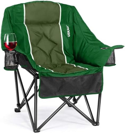 Oversized Camping Chair for Adults - Heavy Duty 400 lbs Padded Folding Chair with Wine Glass Holder, 2 Cup Holders & Side Pockets, Portable Carry Bag for RV, Tailgating, Lawn