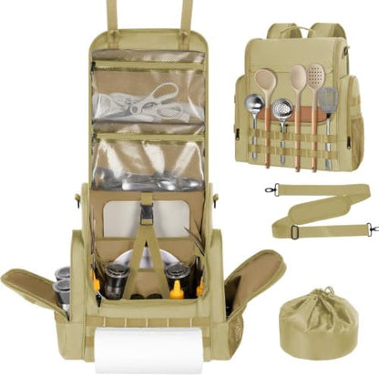 Large Camp Kitchen Organizer with Paper Towel Holder, Khaki
