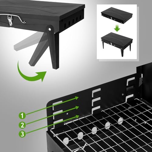 17" Portable Folding Charcoal Grill,Tabletop Outdoor Barbecue Smoker,Heavy Duty Outdoor BBQ Grill,Portable Vertical Camping Barbecue Grill,with Lid,for Garden Patio Beach Backyard (Black)