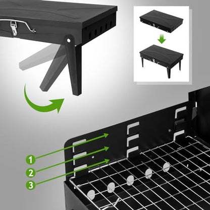 17" Portable Folding Charcoal Grill,Tabletop Outdoor Barbecue Smoker,Heavy Duty Outdoor BBQ Grill,Portable Vertical Camping Barbecue Grill,with Lid,for Garden Patio Beach Backyard (Black)