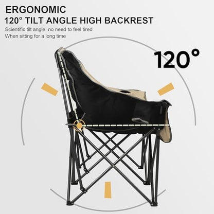 Double Folding Camping Chair Fully Padded Loveseat Camping Couch Oversized 2 Person Lawn Chair Sofa w/Cup Holder,Wine Glass Holder,Mesh Storage for Patio Picnic Beach,Support 600lbs,Beige