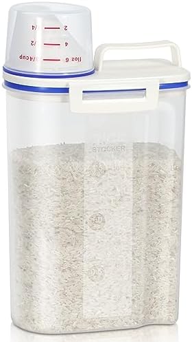 TBMax Rice Container 4 Lbs / 2 Kg Rice Dispenser with Measuring Cup, BPA-Free Plastic Kitchen Pantry Food Storage Holder for Oatmeal Flour Grain, Small Pet Cat Dog Food Container