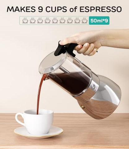 Coffee Gator 9 Cup Moka Pot, 15oz Stovetop Espresso Maker, Coffee lovers
