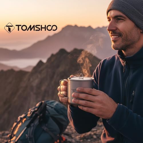 TOMSHOO 650ml/22oz Titanium Mug Camping Titanium Pot with Lid