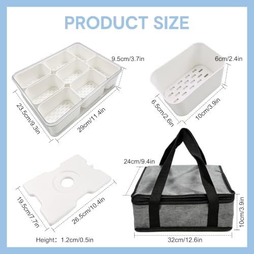 Chilled Snack Box with Reusable Ice Pack, Bonus Insulated Bag, 8 Compartment Food Storage Container for Fruits, Snacks & Charcuterie – Perfect for Outdoor, Camping & Road Trips