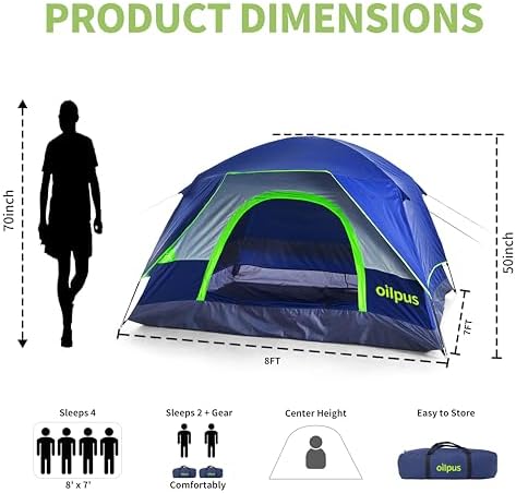 2-3 Person Camping Tent, Waterproof Windproof Dome w/Rain Fly & Mesh