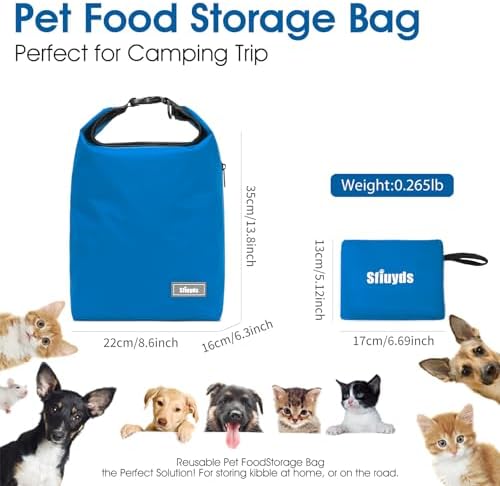 Pet Food Storage Bag Travel Dog Food Container 2PCS Collapsible Dog Travel Bowls and Zipper Side (Blue, Small)