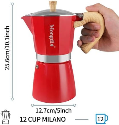 Mongdio Stovetop Espresso Maker Moka Pot, Cuban Coffee Maker Stove top coffee maker Moka Italian Espresso Greca Coffee Maker Brewer Percolator, 12 Espresso Cups, 20 oz - Red