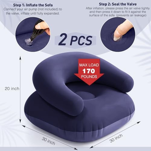Novabright 2 Pcs Inflatable Chairs for Adults Blow Up Games Chairs Folding Portable Flocking Inflatable Sofa for Living Room Learning Camping Party (Navy Blue)