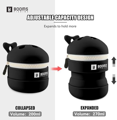 Booms Fishing Portable Trash Pouch: Silicone Expandable & Collapsible Fishing Line Waste Cantainer - Eco-Friendly Reusable Garbage Holder for Fishing, Hiking, Camping & Outdoor Activities - ST2 Black