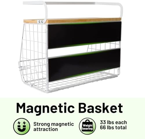 Ofiray-home Magnetic Fridge Shelf with Wood Lid, Fruit Potato Onion Storage Bins, Pantry Organizers, Large Container Spice Rack for Refrigerator, Kitchen Counter, Cabinet (1, White)
