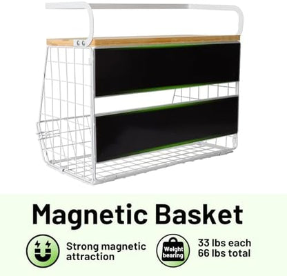 Ofiray-home Magnetic Fridge Shelf with Wood Lid, Fruit Potato Onion Storage Bins, Pantry Organizers, Large Container Spice Rack for Refrigerator, Kitchen Counter, Cabinet (1, White)