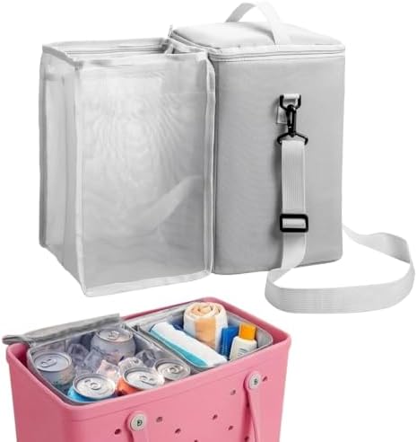 Bogg Bag Cooler Insert, 2-in-1 Insulated Cooler & Mesh Organizer for Large Bogg Bag, Leakproof PEVA Cooler Bag with Strap, Large Rubber Beach Bag Accessories for Beach, Pool & Travel