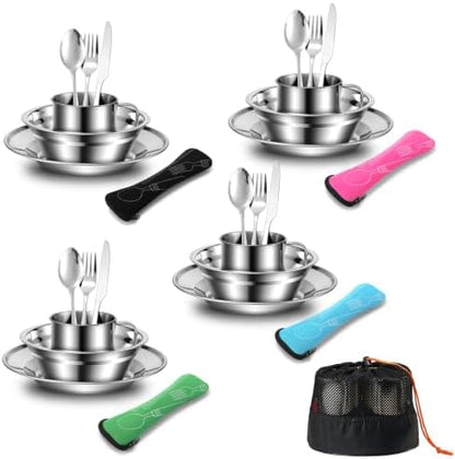 Odoland 29pcs Stainless Steel Utensils Camping Mess Kits for 4 Person