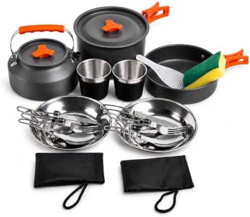 17-Piece Camping Cookware Set for 3-4 Campers with 1.1L Kettle