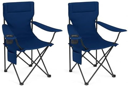 SUWT 2 Pack Portable Folding Camping Chair, Outdoor Chair with Cup Holder & Side Pocket, Durable Oxford Cloth & Steel Frame for Camping, Hiking, Picnic, Beach (Navy Blue)