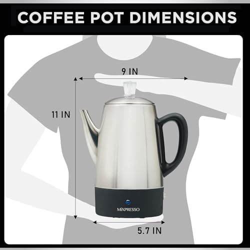 Mixpresso 10 Cup Electric Percolator Coffee Pot, Stainless Steel