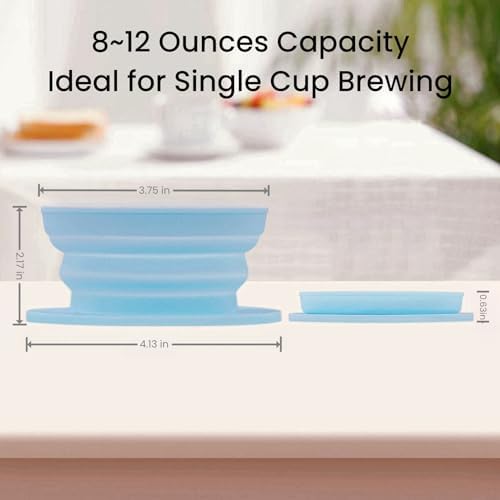 Travel Kettle Electric Foldable, Portable Electric Kettle, Collapsible Kettle Silicone + Paperless Collapsible Coffee Dripper, Travel Pour Over Coffee Maker 1 Cup (Blue)
