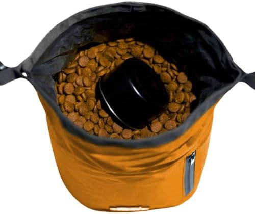 Callieco Dog Food Travel Bag w/ 1 Cup Scoop and Zipper Side Pocket | Waterproof Kibble Storage Container for Home, Road Trips, Camping, Boarding and More (Orange, 64 Cups)
