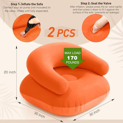 Novabright 2 Pcs Inflatable Chairs for Adults Blow Up Games Chairs Folding Portable Flocking Inflatable Sofa for Living Room Learning Camping Party (Orange Red)