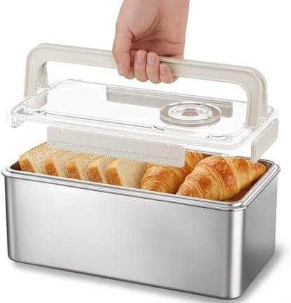 QCQHDU Bread Box, Stainless Steel Corner Bread Box Container, 1 Pack