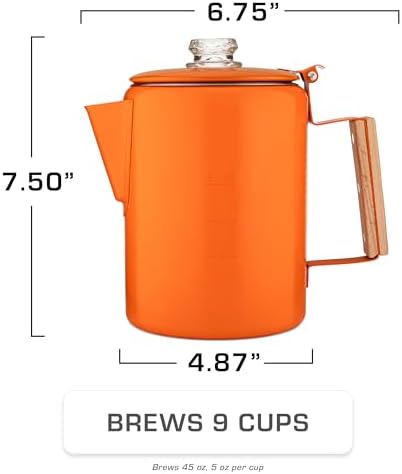 COLETTI Bozeman Color Series Percolator Coffee Pot — Camping Coffee Makers — Camping’s Favorite Percolator – NO Aluminum or Plastic (Orange, 9 Cup)