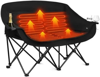 Heated Double Camping Chair - Heated Loveseat Padded Chairs for 2 Person