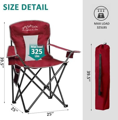 2 Pack Camping Chairs Outdoor Portable Folding Chair with Mesh Back, Red