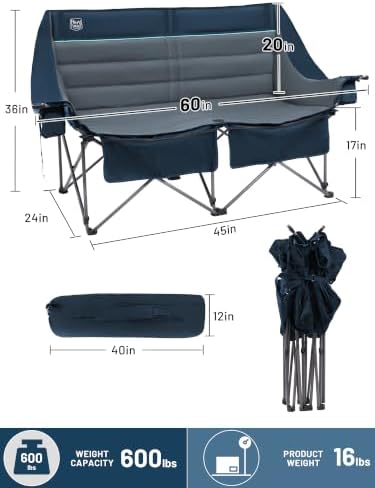 Timber Ridge Double Camping Chair Heavy Duty Outdoor Folding Camp Couch
