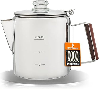 COLETTI Bozeman Induction Coffee Maker — Percolator Coffee Pot, Coffee Percolator – Brews 3 Kinds of Ways: Fire, Stovetop, & Induction (6 Cup)
