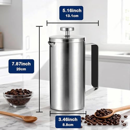 French Press 21 oz, Stainless Steel Coffee Press, Camping & Travel