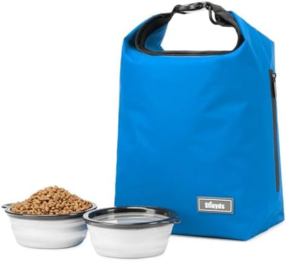 Pet Food Storage Bag Travel Dog Food Container 2PCS Collapsible Dog Travel Bowls and Zipper Side (Blue, Small)