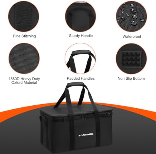 45L Camping Organizer, 1680D Heavy Duty Waterproof Camping Storage for Camping Cooking Utensils and Camping Cookware, with Hard Bottom, Camping Bag with Zippered Lid for RV, Hiking