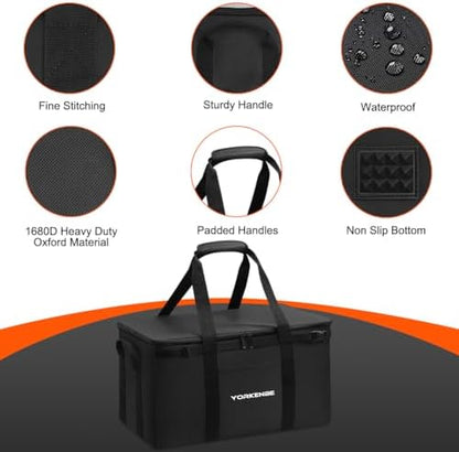 45L Camping Organizer, 1680D Heavy Duty Waterproof Camping Storage for Camping Cooking Utensils and Camping Cookware, with Hard Bottom, Camping Bag with Zippered Lid for RV, Hiking