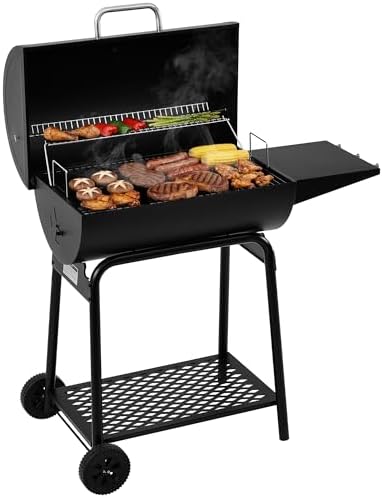 Royal Gourmet CC1830 28 Inch Barrel Charcoal Grill, Side Table