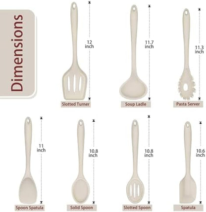 P&P CHEF Khaki Kitchen Utensils, Silicone Cooking Utensil Set of 7