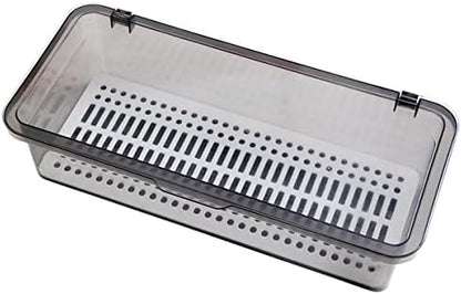 Flatware Tray Kitchen Drawer Organizer With Lid And Drainer - Plastic Kitchen Cutlery Tray and Utensil Storage Container with Cover - Dinnerware Holder for Spoons Forks Knives 10.0x4.3x2.8