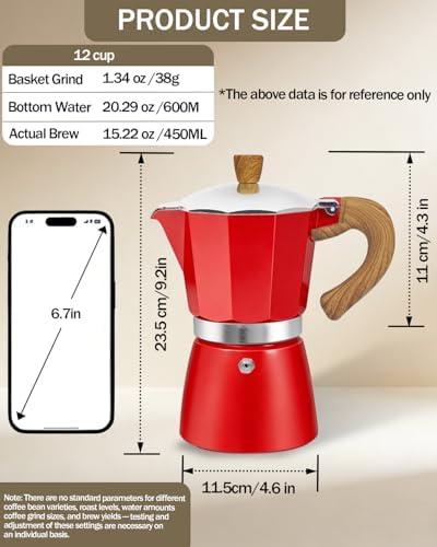 Coffee Maker Stovetop Espresso Maker 12 Cup Aluminum Moka Pot Percolator 20oz 600ml Easy Brewing for Electric Ceramic Stoves Home Camping Italian Cuban Café Classic Red