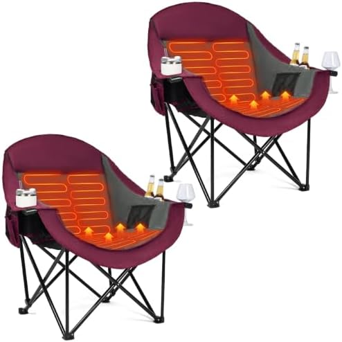 Heated Oversized Camping Chair 2 Pack - Heavy Duty Padded Outdoor Chairs